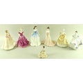 A collection of four Coalport and three Royal Doulton lady figurines, comprising Valentine Debutante... 