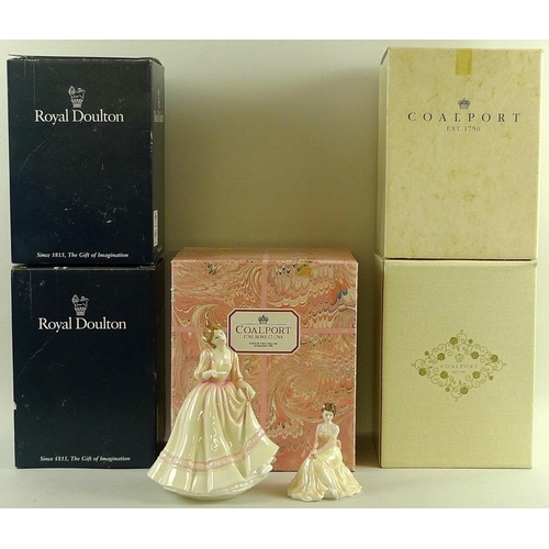 524 - A collection of four Coalport and three Royal Doulton lady figurines, comprising Valentine Debutante... 