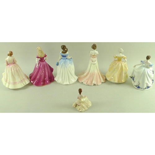 524 - A collection of four Coalport and three Royal Doulton lady figurines, comprising Valentine Debutante... 