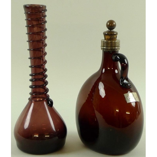 525 - A 19th century amber glass decanter with a plated neck and stopper, together with a Venetian vase wi... 