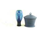 A Caithness blue art glass vase, the body decorated with royal blue dots, boxed, 23cm, together with... 