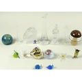 A collection of art glass including a blue and yellow sea anemone paperweight, signed Mdina to base,... 