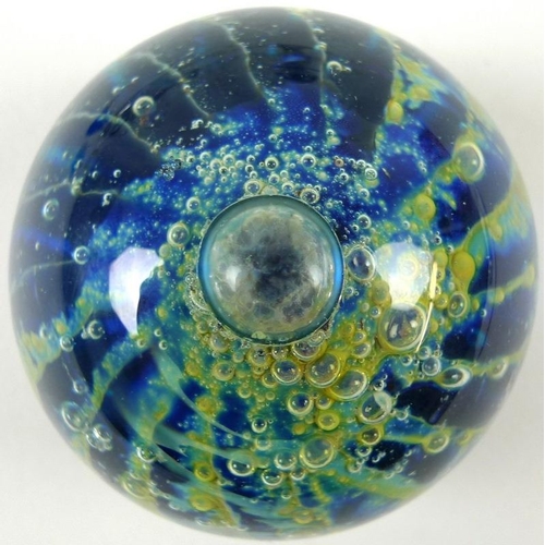 556 - A collection of art glass including a blue and yellow sea anemone paperweight, signed Mdina to base,... 