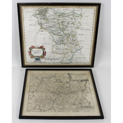 571 - Christopher Saxton / William Kip: 18th century Huntingdon map, uncoloured, 28 by 34cm, together with... 