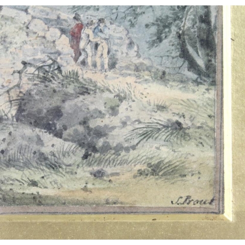 603 - Samuel Prout (British, 1783-1852): 'Plymbridge, Devon', with figures on the path, watercolour, signe... 