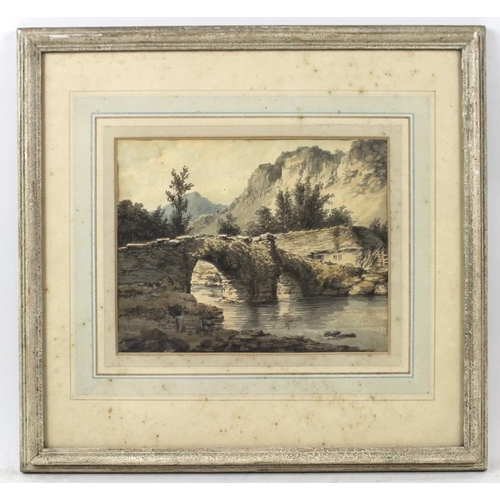 604 - Samuel Prout (British, 1783-1852): 'Stream and Bridge', watercolour, labels verso with title, attrib... 