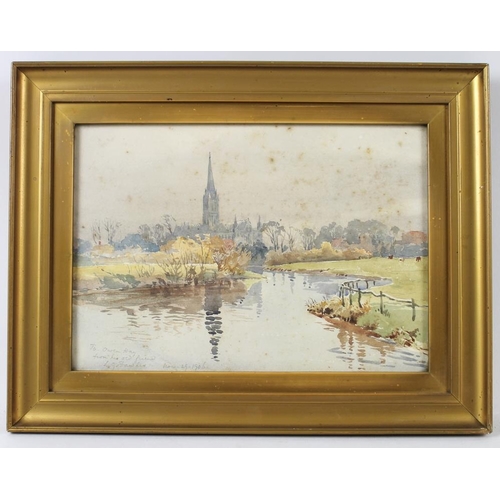 606 - Major Lionel Grimston Fawkes (British, 1849-1931): Salisbury Cathedral, watercolour, signed with leg... 