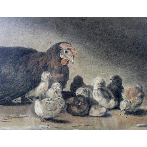 620 - Manner of Sir Edwin Henry Landseer RA (British, 1802-1973): 'Hen and Chicks', pencil and coloured ch... 