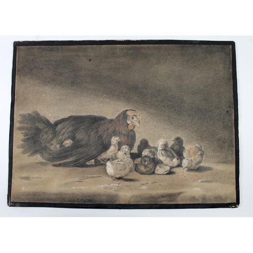 620 - Manner of Sir Edwin Henry Landseer RA (British, 1802-1973): 'Hen and Chicks', pencil and coloured ch... 