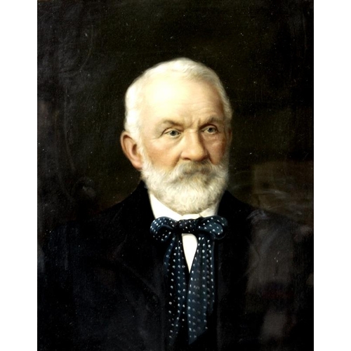 625 - A 19th century portrait of a Victorian gentleman with white beard, and spotted bow tie, oil painted ... 