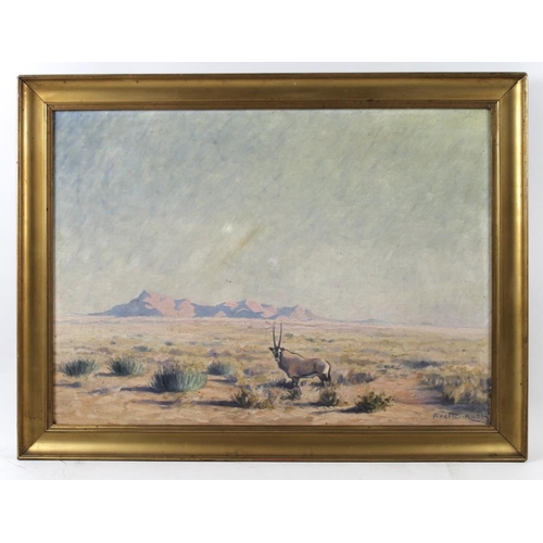 627 - Axel Eriksson (Swedish, 1878-1924): 'The Gemsbok', a South African wildlife study, oil on board, sig... 