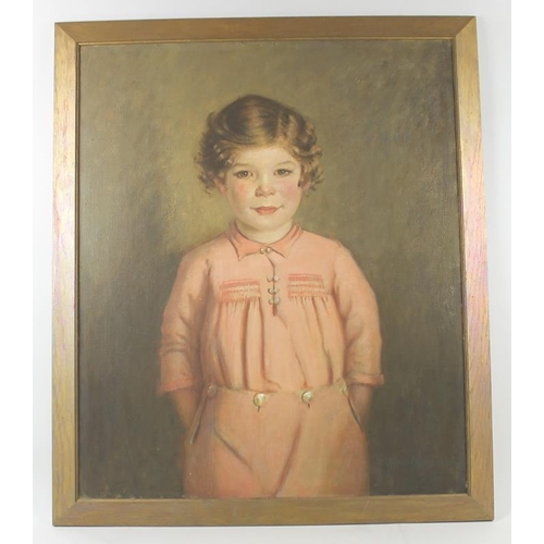 628 - Ernest Alfred Widdas ARA (British, 20th century): portrait of 'Joe', in pink smocked shirt romper su... 