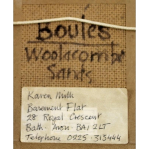 635 - Karen Mills (British, 20th century): 'Boules, Woolacombe Sands', a miniature oil on board, signed wi... 