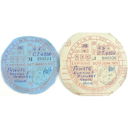 659 - A collection of quarterly tax disks, dating from 5th July 1929, through 1930 and up to 26th March 19... 