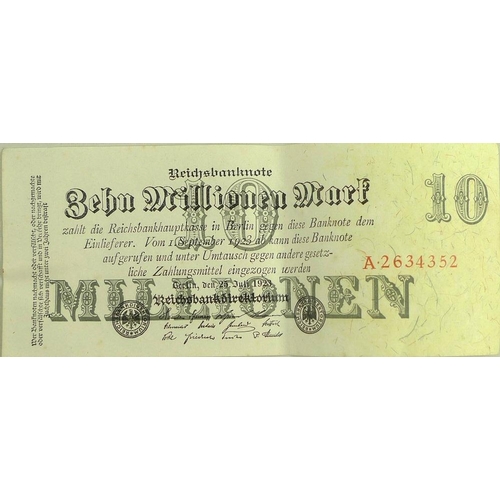 665 - A collection of 1923 Reichsbanknotes, including five notes marked Swanzig Millionen Mark, (20 millio... 