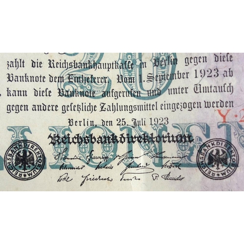 665 - A collection of 1923 Reichsbanknotes, including five notes marked Swanzig Millionen Mark, (20 millio... 