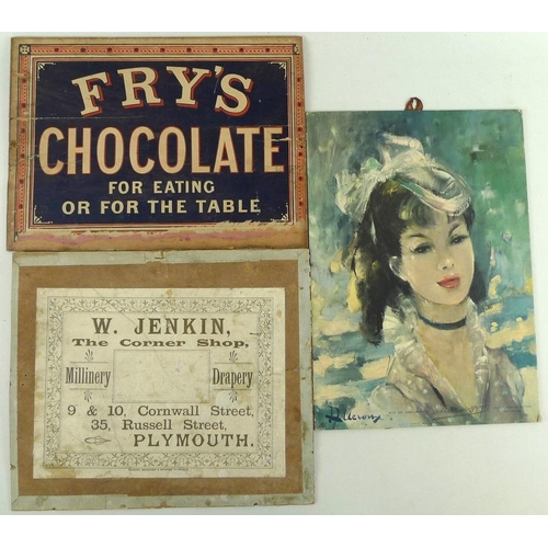 668 - Advertising: early 20th century, 'Fry's Chocolate For Eating or The Table', wooden box top, 23 by 30... 