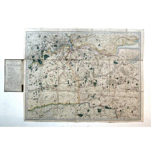 683 - A group of five folding maps, circa 1880, engraved and printed onto linen backing in 21 sections wit... 