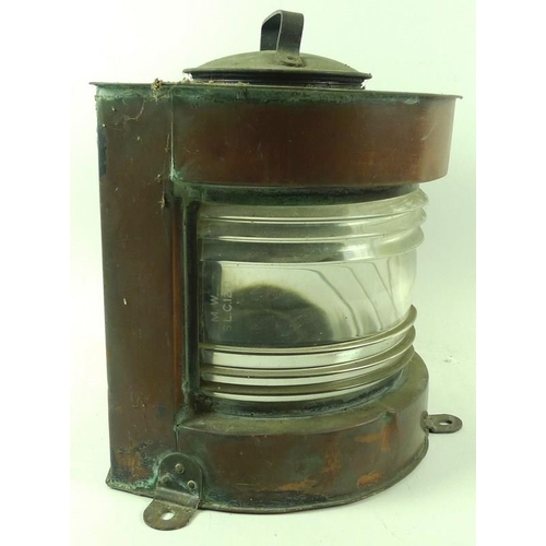 707 - A large copper ship's masthead lantern with bisected clear fresnel lens, by Meteorite, no. C30790, 2... 