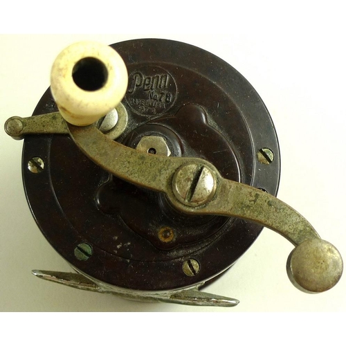 718 - A collection of fishing equipment including a K. P. Morritt's Intrepid Regent reel, a Penn No. 78 re... 