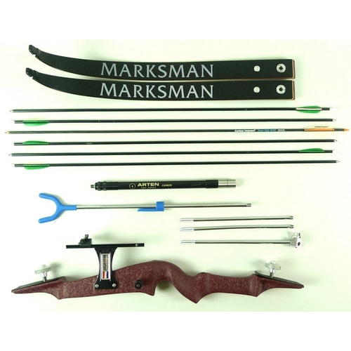 723 - A Marksman carbon fibre competition level recurve 63 inch bow, with a 18lb at 26inch draw, complete ... 