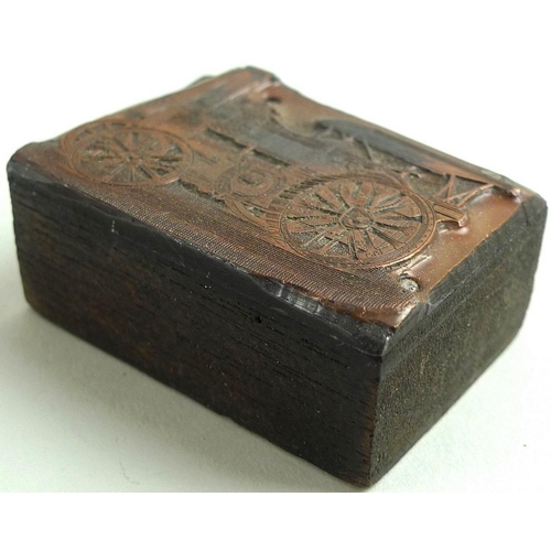 734 - A collection of early to mid 20th century printing blocks, mostly copper on wooden boards, some purp... 