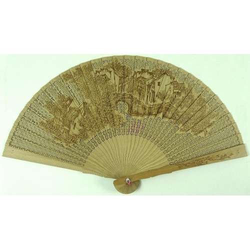 737 - Two Straits sandalwood fans in a box, both 25cm, a pair of cloisonne dishes, both 15.5cm, a page tur... 