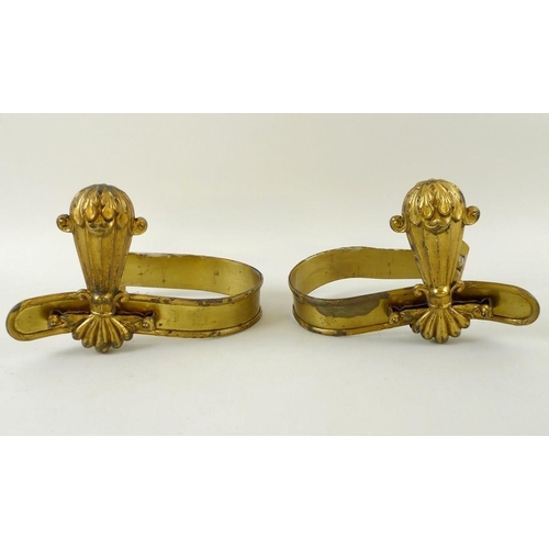 757 - Three pairs of Edwardian brass curtain tie backs, some with gilt highlights, largest 15 by 23 by 15c... 