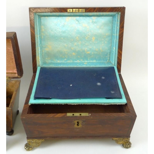 771 - A Victorian rosewood veneered over mahogany, brass strung, casket, raised on four brass scroll and p... 