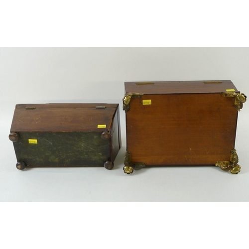 771 - A Victorian rosewood veneered over mahogany, brass strung, casket, raised on four brass scroll and p... 