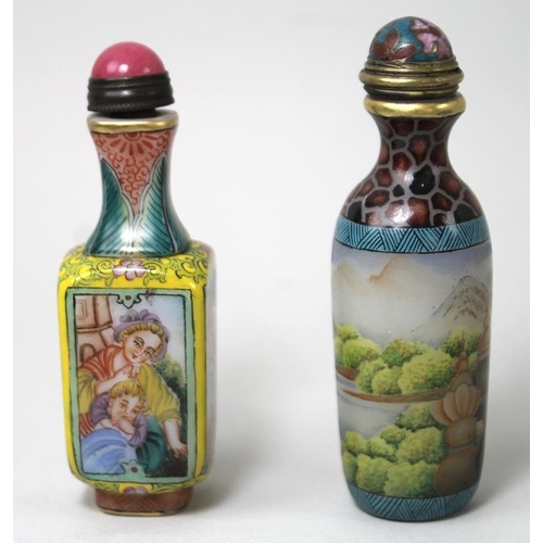 777 - Two Chinese shaped enamelled Peking glass snuff bottles decorated with European Madonna and Child in... 