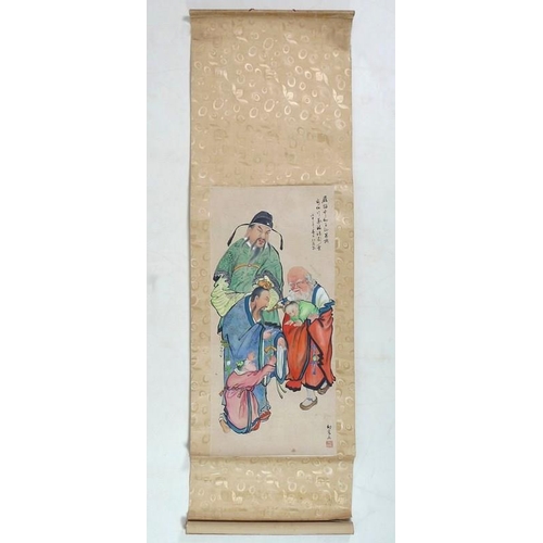 784 - Two Chinese scroll paintings, the first painted with figures of the legendary Emperor Shun, 23rd cen... 