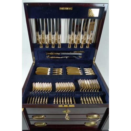 790 - A Carrs, Sheffield, special Golden Jubilee edition canteen of gold plated on silver plated cutlery, ... 