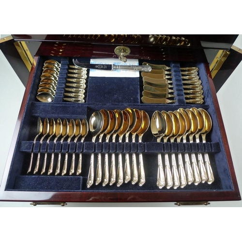 790 - A Carrs, Sheffield, special Golden Jubilee edition canteen of gold plated on silver plated cutlery, ... 