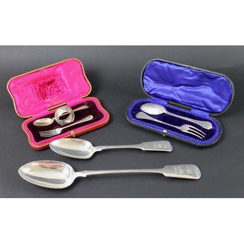 824 - Two 19th century silver fiddle pattern serving spoons, the larger with handle engraved AL to AL 1872... 