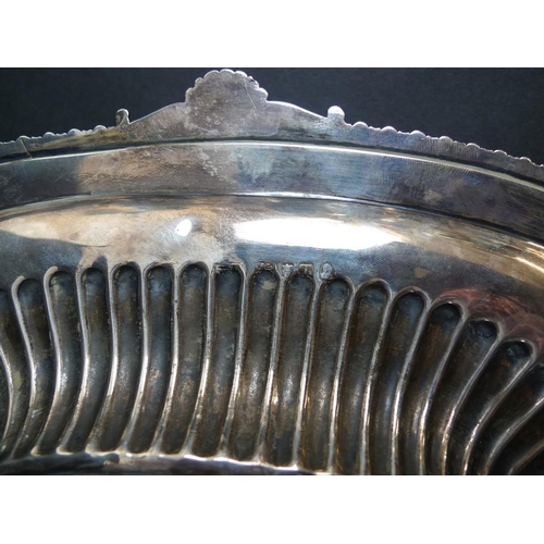 825 - A good George III silver basket, gadrooned cast and applied rim with stylised shell detailing, lobed... 