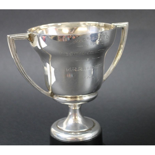 826 - A silver two handled cup, engraved Peterborough Unionist Billiards Handicap, August 21st 1912, Sheff... 