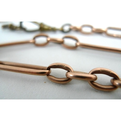 846 - Two 9ct rose gold watch chains, one with T bar, the other with brass pencil holder, approx gold weig... 