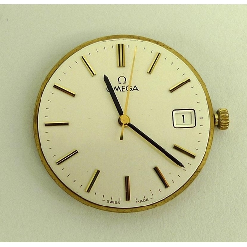 850 - An Omega 9ct gold cased gentleman's wristwatch, circa 1978, circular champagne enamel dial with gold... 