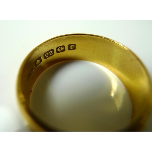 852 - A 22ct gold wedding band, size M, 5.9g, together with a further 22ct gold wedding band, size K, 1.6g... 