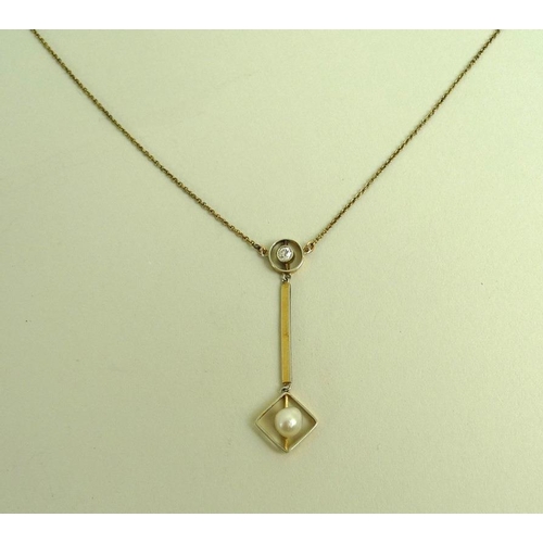 858 - A collection of gold and costume jewellery including a 9ct gold, diamond and pearl pendant necklace ... 