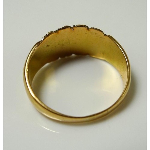 861 - An 18ct gold ring decorated with a garland of flowers, size M, 4.5g, and a 14ct gold ring, the swirl... 