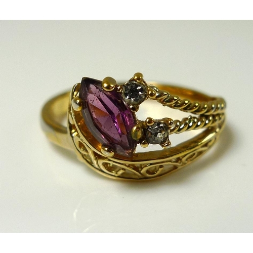 861 - An 18ct gold ring decorated with a garland of flowers, size M, 4.5g, and a 14ct gold ring, the swirl... 