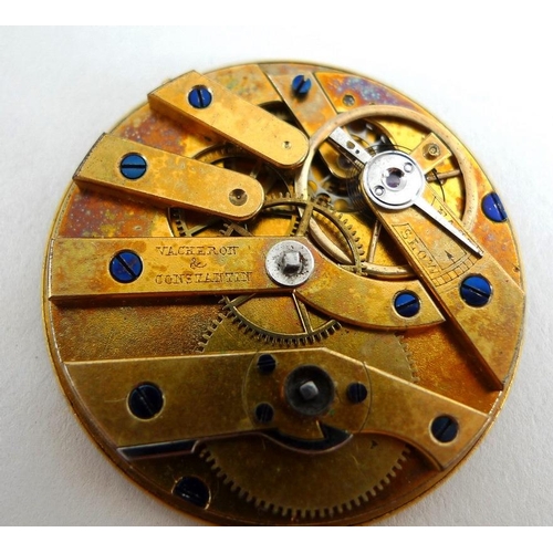 870 - The movement for a 19th century Vacheron & Constantin pocket watch, with floral engraved gilt brass ... 