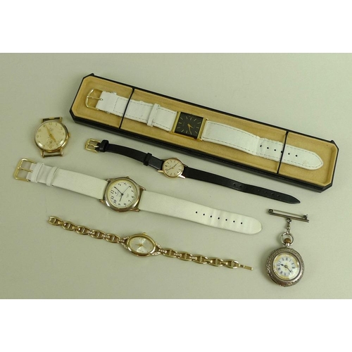 871 - A group of watches, comprising a 9ct gold cased Omega lady's wristwatch, with circular pearlised dia... 