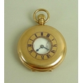 A George V 9ct gold cased half hunter pocket watch, keyless wind, with black Roman numerals to outer... 