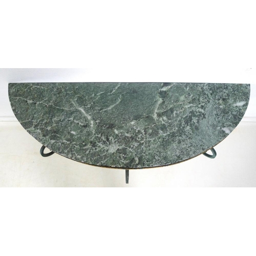 902 - A vintage Continental wall mounted cast iron demi lune pier table and glass, circa 1960, painted in ... 