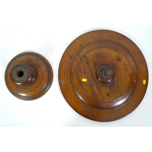 915 - A Victorian oak Lazy Susan, circular dished surface on a turned stepped circular base, 43.5 by 16.5c... 