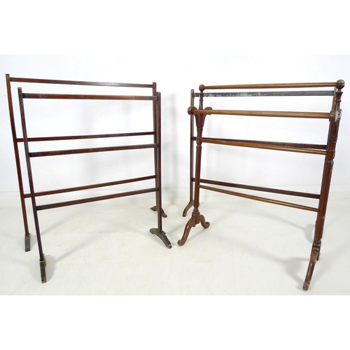 918 - A group of four mahogany towel rails, comprising one Victorian with turned supports and cabriole leg... 