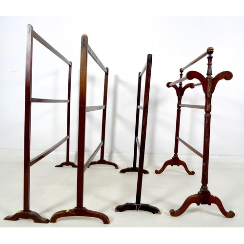 918 - A group of four mahogany towel rails, comprising one Victorian with turned supports and cabriole leg... 